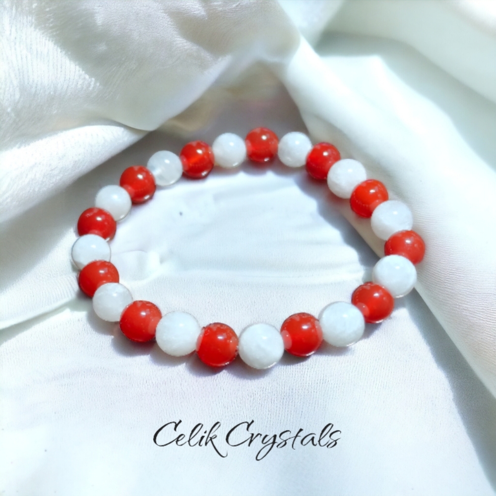 Carnelian Moonstone Bracelet Natural Stones 8mm - Picture 4 of 5